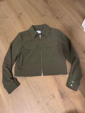 Nine West Olive Zip-Front Cropped Jacket